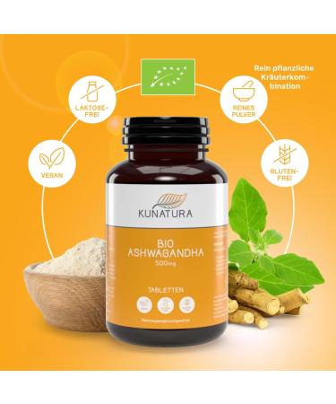Kunatura Bio Ashwagandha 500mg - 300 Tablets - High-Dosed Indian Sleep Berry - 100% Pure - 2000mg Daily Dose - Laboratory Tested - International Shipping - Buy Online on GoSupps.com