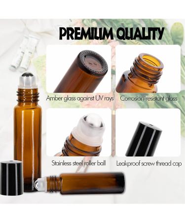 12 Pack 10ml Amber Glass Essential Oil Roller Bottles with Stainless Steel Roller Balls and Accessories | Labels, Openers, Funnels, Droppers Included - Buy Online on GoSupps.com