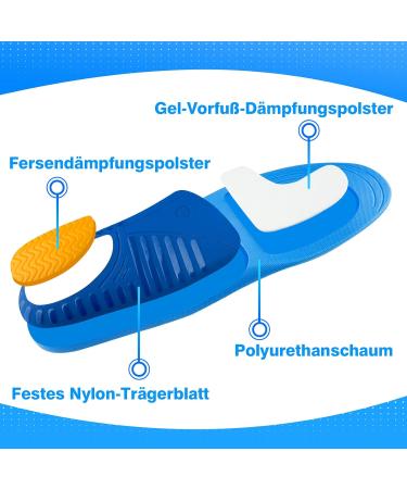 Orthopedic Shoe Inserts & Gel Insoles for Flat Feet | Heel Spur & Plantar Fasciitis Relief - Blue XL (EU48-50) - Foot Pain Support for Men & Women - Buy Online on GoSupps.com