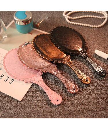 AKOAK Retro Pattern Handle Makeup Mirror - Portable Hand-held Lace Mirror in Rose Gold - Buy Online on GoSupps.com