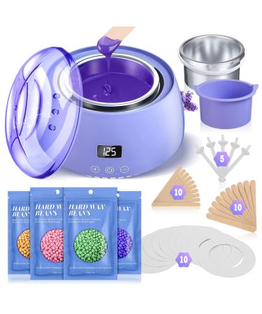 Waxing Kit Wax Warmer Hair Removal with 4 Pack Hard Wax Beans, Digital Wax Warmer Kit for Hair Removal, Hard Wax Kit -for Bikini, Brazilian, Legs, Eyebrow, Armpit, Face, Full Body Women and Men