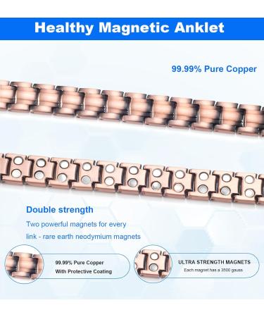 99% Pure Copper Adjustable Anklet Bracelet for Women - Double Row Magnets Copper Jewelry Gift - Buy Online on GoSupps.com