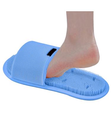 Shower Foot Scrubber Soft Silicone Bristles Non-Slip Suction Cups - Cleans Smooths Exfoliating Foot Massager Slipper for Unisex Adults  Without Bending Improve Circulation & Soothes Tired Feet (Blue)