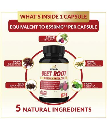Beet Root Extract Capsules 8550mg - 5 Months Supply - Heart Health Support with Red Spinach, Green Tea, Ginseng, Black Pepper - Immune & Digestive Wellness - Buy Online on GoSupps.com