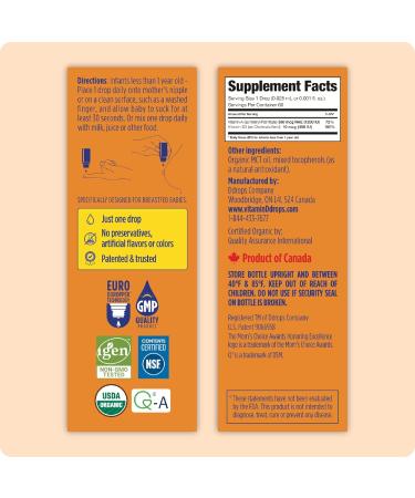 Ddrops Baby Organic Liquid Vitamins A&D Drops for Infants 60 Drops. Supports Babies Eye Health Bone Development and Immune Function. Certified Organic Non-GMOs Allergy-Friendly 0.06 Fl Oz (Pack of 1) - Buy Online on GoSupps.com