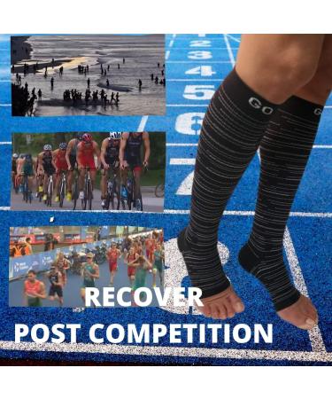 Shop Women's Open Toe Compression Socks 20-30 mmHG Knee High - Toeless Compression Stockings for Men & Women - Black & White Large - Buy Online on GoSupps.com