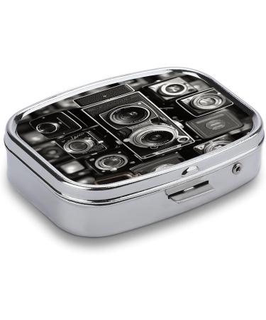 Vintage Camera Print Pill Box | 2 Compartment Portable Medicine Organizer | Decorative Metal Pill Case for Pocket & Purse - Buy Online on GoSupps.com