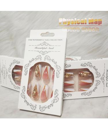 Light Luxury French Tips Press on Nails with Rhinestones | Glossy Glitter Coffin Length Acrylic Nails - Full Cover Stick-On Nails for Women & Girls - Buy Online on GoSupps.com