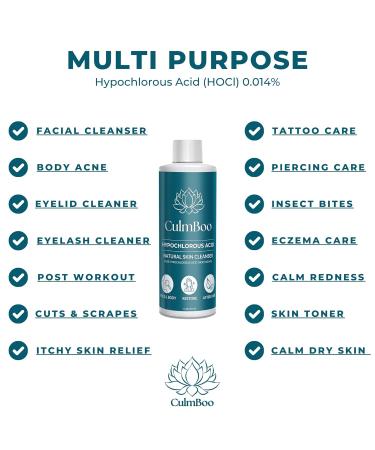 CulmBoo Hypochlorous Acid Spray for Face & Skin - HOCl Acne Prone Skin Eczema Natural Tattoo Aftercare Piercing Aftercare Spray Eye Lash Cleanser Face Mist Toner Wound Care Cleanser 16 Fl Oz - Buy Online on GoSupps.com