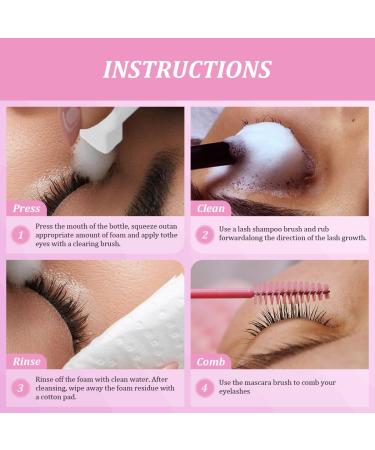 Lash Shampoo Clean Mousse for Eyelash Extensions | 60ML Eyelash Cleanser & Wash | Professional Foam Cleanser - Rose Flavor - Buy Online on GoSupps.com