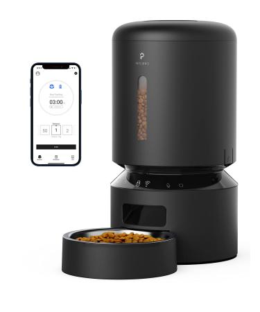 PETLIBRO Automatic Cat Feeder, 5G WiFi Cat Feeder with APP Control for Pet Dry Food, Stainless Steel Bowl, Low Food& Blockage Sensor, 1-10 Meals Per Day, Up to 10s Meal Call for Cat and Dog 5L Black