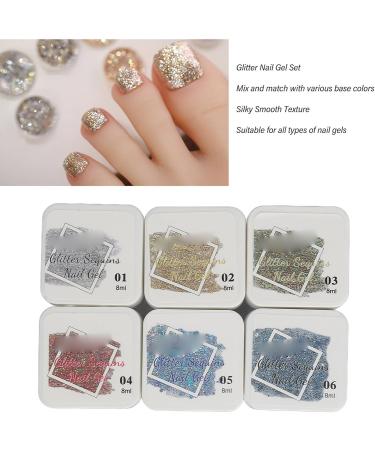 Glitter Gel Polish Sparkly Gel Nail Polish Champagne Nail Polish 6 Colors Glitter Gel Nail Polish Set Shimmer Sliver Gold Champagne Nail Gel Sparkling Polish DIY Manicure Nail - Buy Online on GoSupps.com