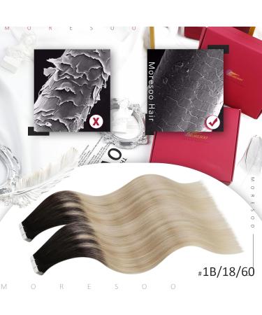 Shop Moresoo Ombre Tape-in Hair Extensions | Real Balayage Black to Blonde | 35cm 20 Pieces 50g - Buy Online on GoSupps.com