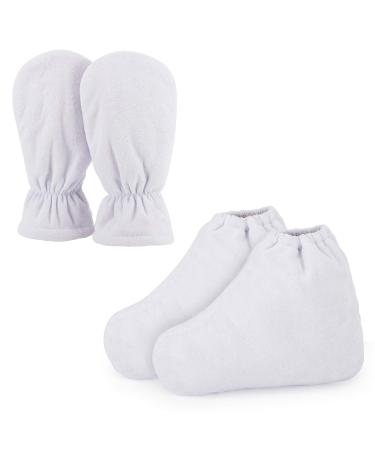 Segbeauty Moufles en cire de paraffine avec ouverture lastique et chaussons avec double tissu ponge pour traitement thermique SPA th rapabath machine paraffine blanc