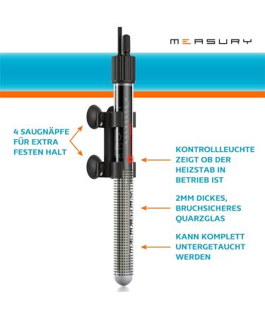 Measury Aquarium Heater 100W - Efficient Heating Rod for Aquariums up to 100L with Indicator Light - Buy Online on GoSupps.com