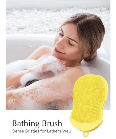 HEETA 2 Pack Silicone Body Scrubber and Hair Shampoo Brush 2 in 1 - Scalp Massager Exfoliating Brush for Skin and Scalp Care - Grey & Yellow - Buy Online on GoSupps.com