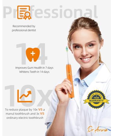 7am2m Sonic Electric Toothbrush with 6 Brush Heads for Adults and Kids Wireless Fast Charge One Charge for 60 Days 5 Modes with 2 Minutes Built in Smart Timer Electric Toothbrushes(Orange) No Travel Case Orange - Buy Online on GoSupps.com