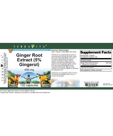 Ginger Root Extract (5% Gingerol) - 450 mg (100 Capsules ZIN: 514355) - Buy Online on GoSupps.com