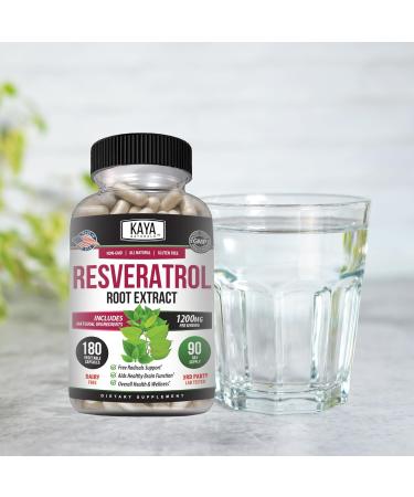 Kaya Naturals - Resveratrol Capsules - Anti Aging Supplement - Antioxidants with Brain Support - Maximum Benefits - 180 Veggies Capsules - Buy Online on GoSupps.com