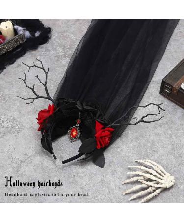 Vakkery Halloween Day of the Dead Headband Black Veil Headbands Mexican Rose Flower Hair Band Gothic Antlers Headdress Halloween Cosplay Costume Hair Accessories for Women - Buy Online on GoSupps.com