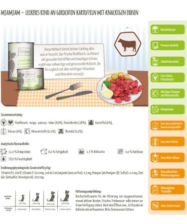 Mjamjam Premium Wet Dog Food - Beef & Potatoes with Crispy Peas | 6-Pack (6 x 400g) | Natural Lamb with Extra Meat (400g) - International Shipping Available - Buy Online on GoSupps.com