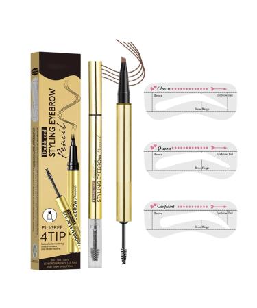 wiroouia Eyebrow Pencil - Dual Function Eyebrow Filling Pen with Fixing Gel Sweat-Resistant Makeup Long-Lasting Cosmetic for Women and Girls Daily Use Work Travel