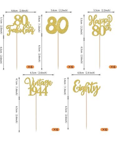 Rsstarxi 30 Pack Happy 80th Birthday Cupcake Toppers Gold Glitter Eighty 80 Fabulous Vintage 1944 Cupcake Picks Decorations for Cheers to 80th Birthday Wedding Anniversary Party Cake Decorations Gold 80th - Buy Online on GoSupps.com