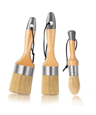 Mister Rui Chalk Wax Paint Brush 3 Pcs, Large Wax Brushes for Chalk Paint, Chalk Brushes for Furniture, Acrylic Paint/Milk Paint, Natural Bristles, 1 Small Round Brush and 2 Large Oval Brushes - Buy Online on GoSupps.com
