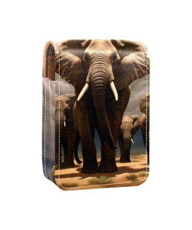 Lipstick Case Leather Lip Gloss Lipstick Organizer with Mirror Mini Lipstick Holder Bag African Animal Family Elephant I463u1pjch