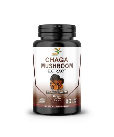 Chaga Mushroom Capsules 30% Polysaccharides - Organic Mushroom Supplement with Chaga Extract for Energy Digestion & Immune Support - Non-GMO 60 Veggie Caps