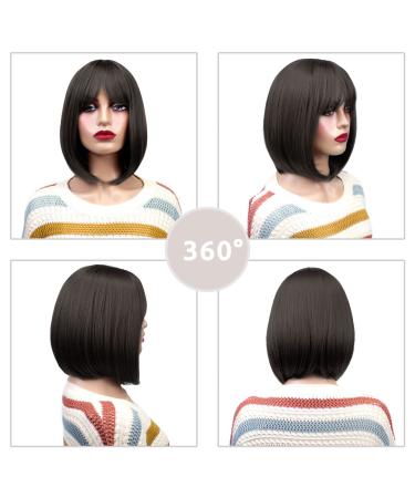 Onpep Darkest Brown Bob Wig with Bangs - Short Shoulder Length Straight Synthetic Wig for Women - Heat Resistant Natural Color - Buy Online on GoSupps.com