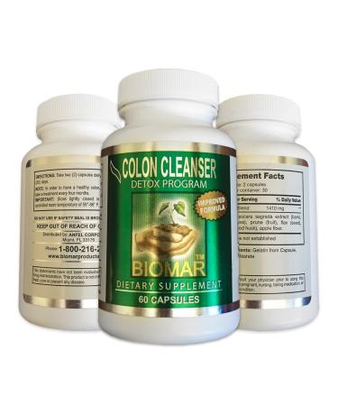 Biomar Colon Cleanse & Detox Program. Made in USA. Promotes Regularity. Fights Constipation & Bloating - (60 Capsules)