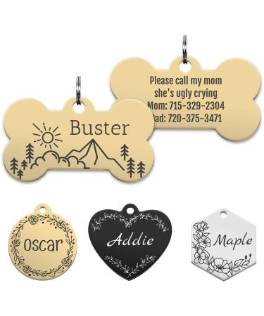 Natiform Personalized Pet ID Tags, Adventure Pet Tags, Stainless Steel Dog tag with Double-Sided Engraving, Cat & Dog Collar Charm Microchips, Anti-Lost Name Tag for Pet( Bone)
