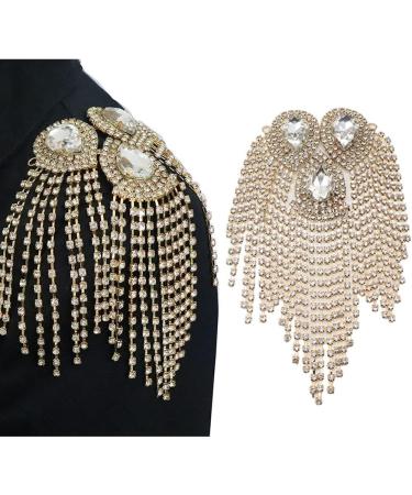 Crystal Gold Tassel Rhinestone Shoulder Epaulette Applique Patch - Sewing Accessory - Buy Online on GoSupps.com