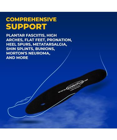 Happy Feet Orthotic Insoles for Plantar Fasciitis & Flat Feet | Gel Inserts for Men & Women | High Arch Support | M2 Size (Men 7.5-9 Women 9-10.5) - Black - Buy Online on GoSupps.com