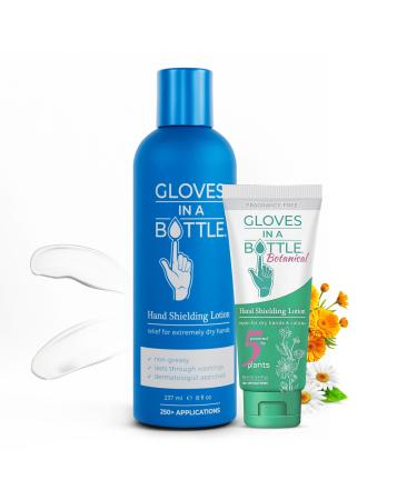 Gloves In A Bottle Psoriasis Eczema Relief Cream Set - Shielding Lotion for Women Men 6 Months Old/Older Babies- Cracked Hands Repair Cream (Original 8 oz + Botanical 3.4 oz)