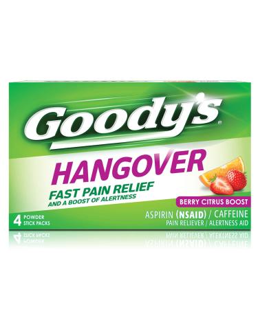 Goody's Hangover Powders, Fast Pain Relief & Boost of Alertness, Berry Citrus Flavor Dissolve Packs, 4 Individual Packets