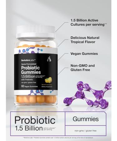 Horb ach Probiotic Gummies | 60 Count | 1.5 Billion with Prebiotic | Adult Supplement for Women and Men | Doctor Formulated | Tropical Flavor | Vegan Non-GMO and Gluten Free | Berkshire Labs - Buy Online on GoSupps.com