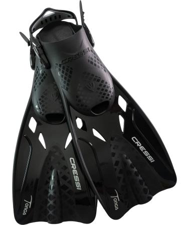 Cressi Adult Adjustable Snorkeling Fins with Ultra Resistant Buckles, Very Light, Ideal for Traveling - Tonga: designed in Italy L/XL | US Man 9/13 | US Lady 10/14 Black/Black