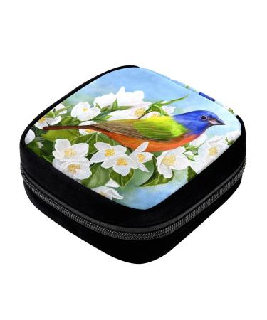 GIAPB Period Bag Sanitary Napkin Storage Bag Pad Holder for Period Makeup Pouch Bird White Plant Flowers Color1658