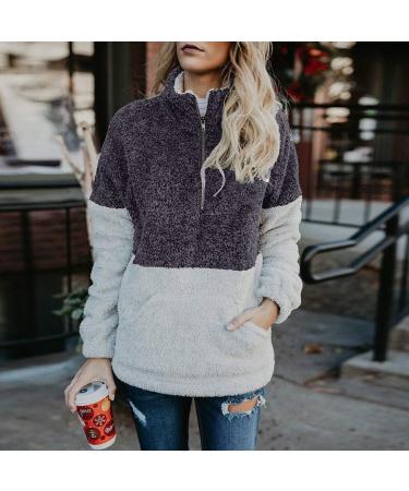 Bigfanshu Womens Tops Winter Warm Long Sleeve Stitching Leopard Plush Blouse Coat Sweater Gray - Buy Online on GoSupps.com