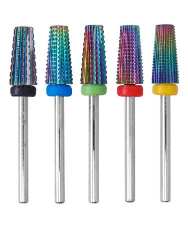Bestgle Nail Cutter Bits 5 Pieces Tungsten Alloy Nail Cutter Grinding Heads Carbide Bits Rainbow Nail Cutter Attachments Bits Remove Gel Acrylic Cuticle Bits for Nail Cutter for Manicure Pedicure