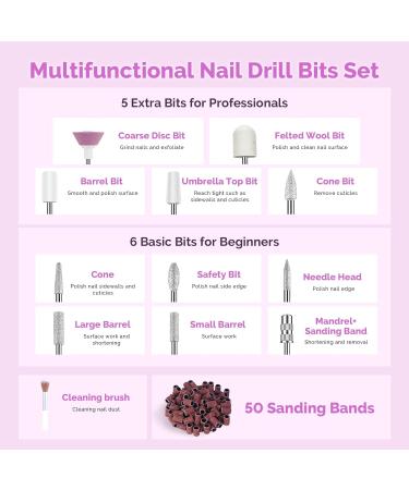 Melodysusie Wireless Nail Miller Kit 11 in 1 - PC180F 25000RPM Portable Nail File Set for Acrylic Gel & Dip Powder - 25 Speed Manicure & Pedicure Tools in Pink - Buy Online on GoSupps.com