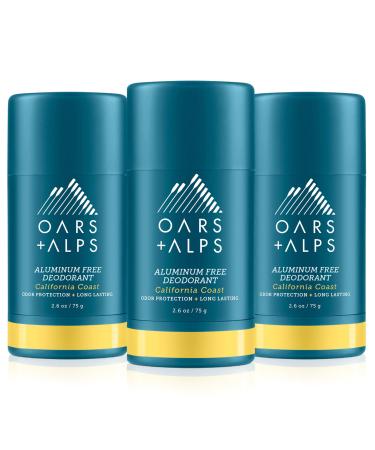 Oars + Alps Aluminum Free Deodorant for Men and Women Dermatologist Tested and Made with Clean Ingredients California Coast 3 Pack 2.6 Oz Each 3ct - California Coast 2.6 Ounce (Pack of 3)