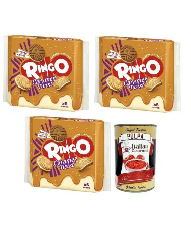 Italian Gourmet E.R. Ringo Caramel Twist Set of 3 Biscuits Filled with Salted Caramel Cream 165 g Each pack contains 6 individual servings + Polpa di Pomodoro Italian Gourmet Polpa di Pomodoro 400 g