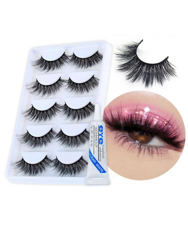 Lashes False Eyelashes Fluffy Russian Eyelash Strip Lash Wispy Handmade Cat Eye Lashes Volume Dramatic 5 Pairs 3D Thick Long Fake Lashes Natural Cross Fake Eye lashe for Party Cosplay