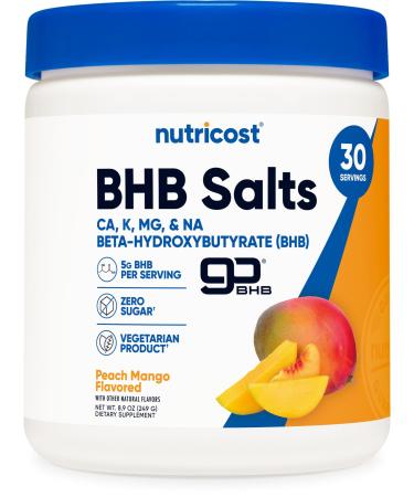 Nutricost BHB Salts Drink Mix (30 Servings Peach Mango Flavored) (5G BHB Per Serving) - 0G Total Sugars Vegetarian Product