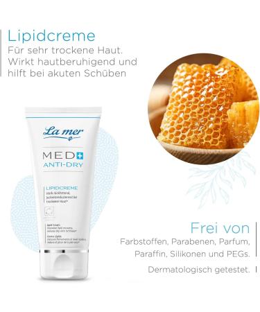  La Mer La mer MED+ Anti-Dryness Lipid Cream Highly nourishing cream for very dry skin Reduces itching associated with dryness Soothes acute flare-ups Treatment for psoriasis or - Buy Online on GoSupps.com