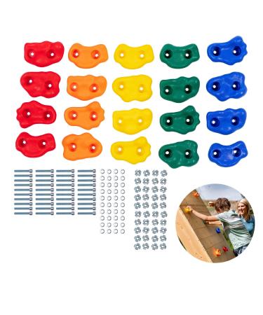 Squirrel Products 20 Extra Large Deluxe Rock Climbing Holds - with Mounting Hardware for up to 1" Installation - Outdoor Play Accessories - Ages 3 Years and Older