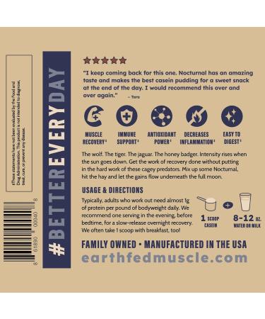 Earth Fed Muscle Nocturnal Casein Protein Powder Dark Chocolate Protein Powder with Whey Blend 18g Protein Sugar Free Gluten Free Nighttime Recovery Protein Poweder 2lb 23 Servings - Buy Online on GoSupps.com